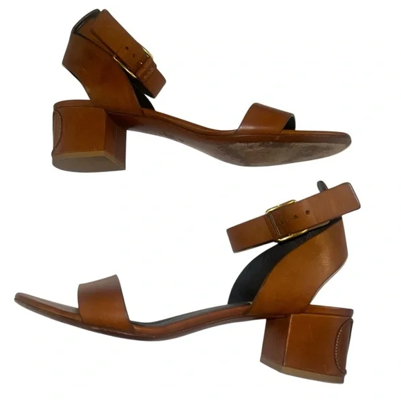 Valentino Garavani Leather Ankle Strap Embossed V Logo 2 Block Heel Sandals